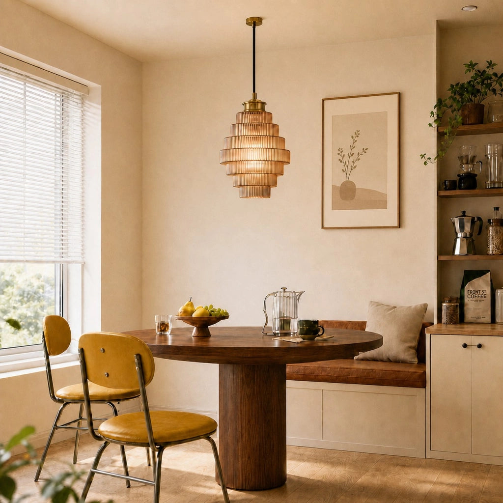 Colored Glass Pendant Light — Bottle-Shaped Brass Shade, 5 Colors