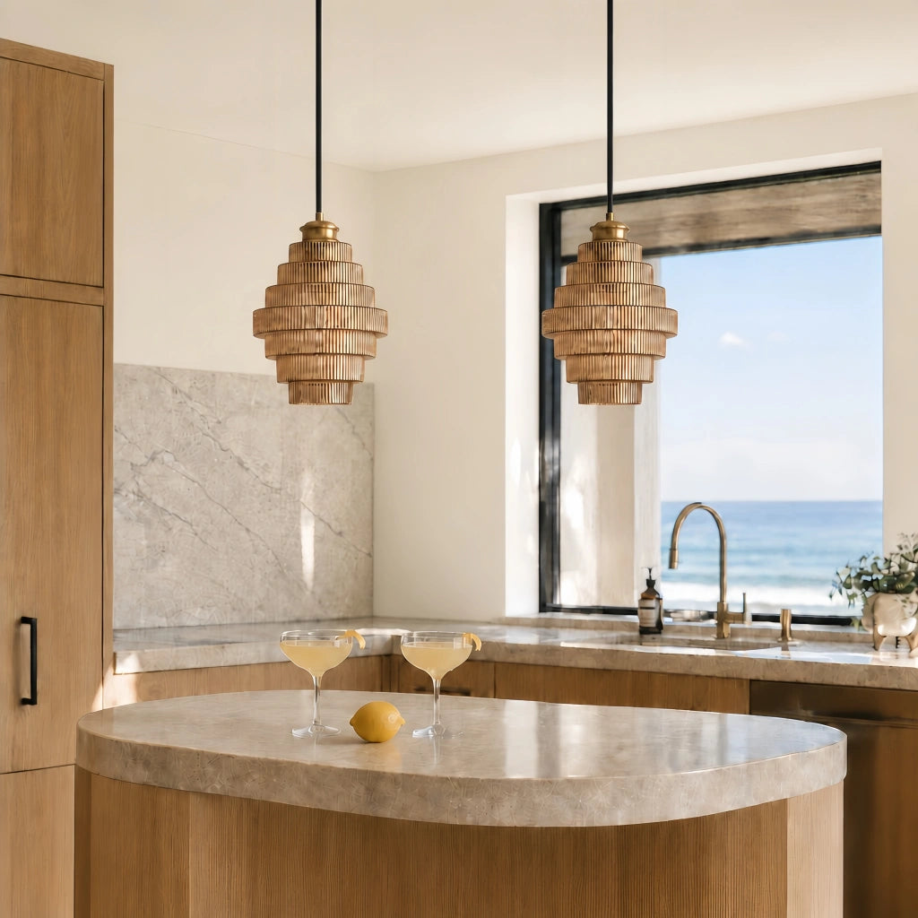 Colored Glass Pendant Light — Bottle-Shaped Brass Shade, 5 Colors