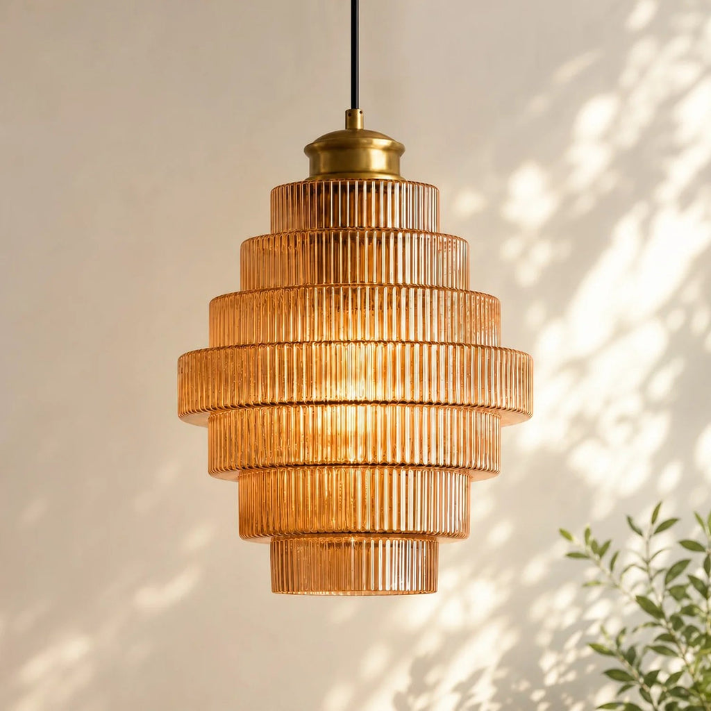 Colored Glass Pendant Light — Bottle-Shaped Brass Shade, 5 Colors
