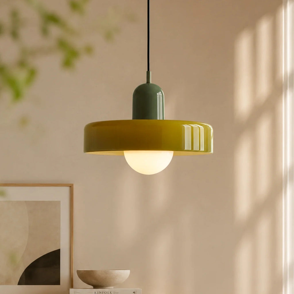 Luminária pendente de vidro e cerâmica — Disco redondo, luz G9 suave 40W
