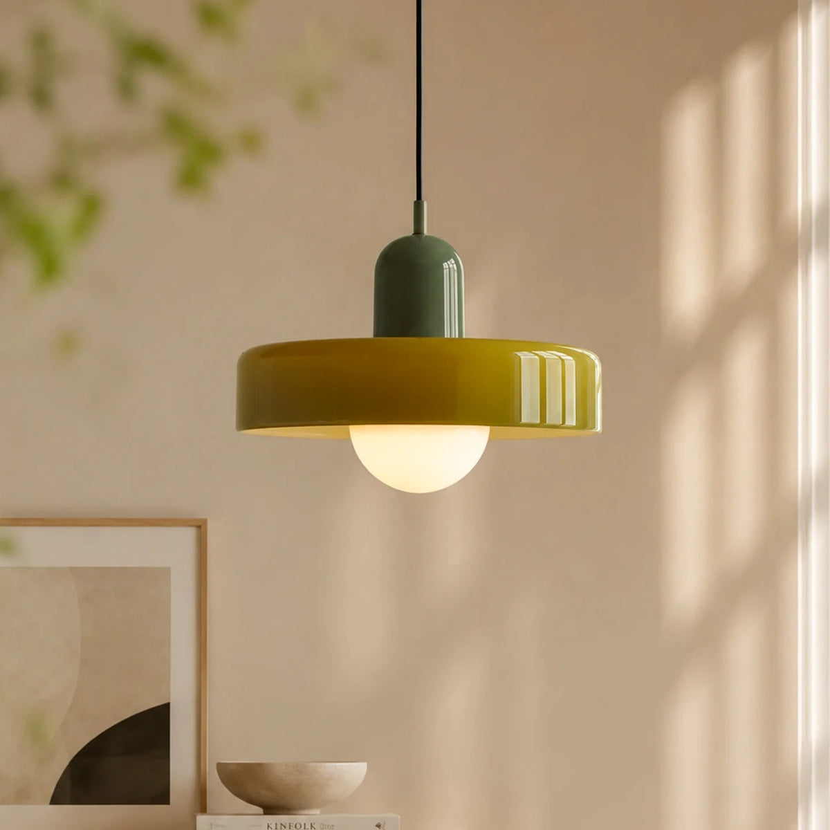 Luminária pendente de vidro e cerâmica — Disco redondo, luz G9 suave 40W
