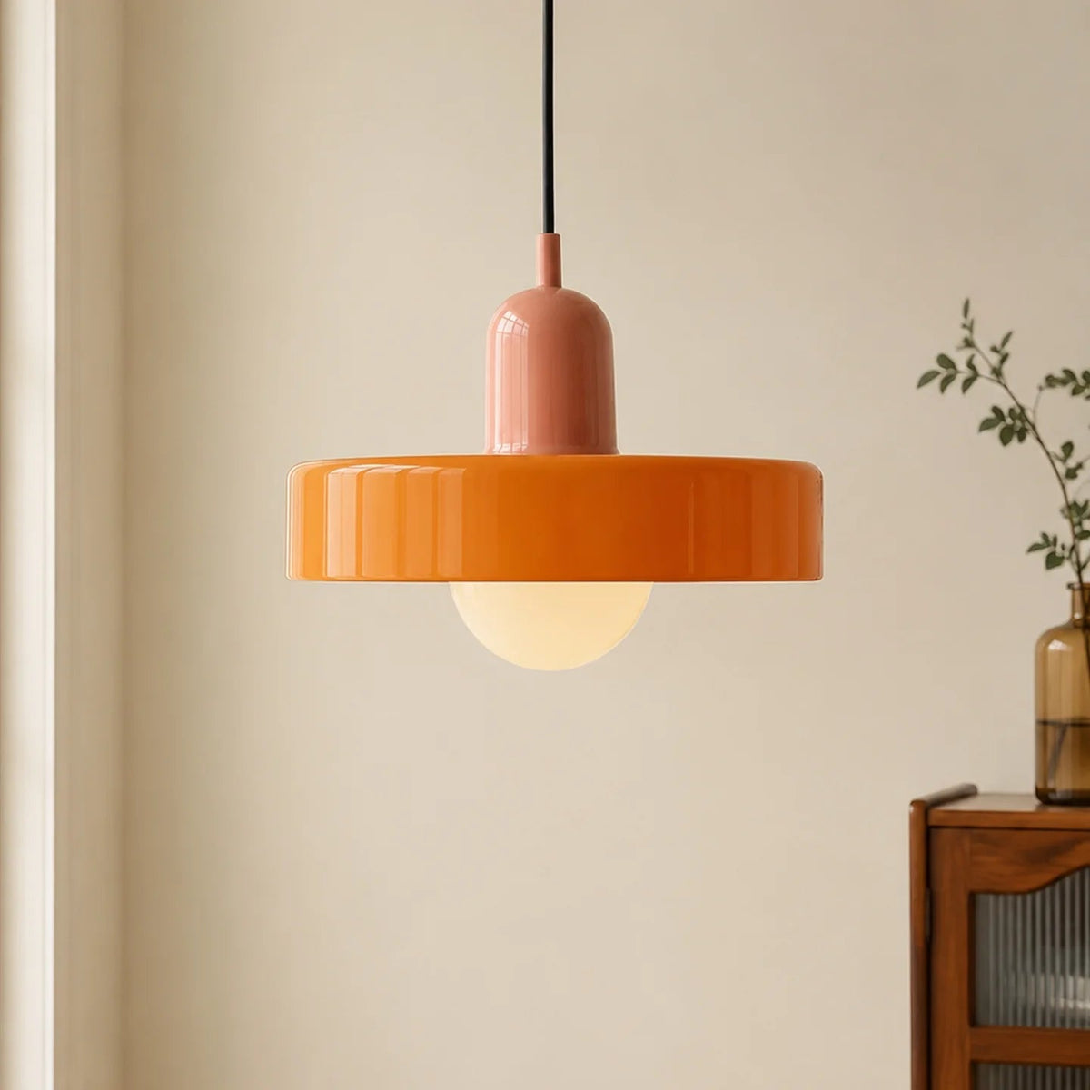 Luminária pendente de vidro e cerâmica — Disco redondo, luz G9 suave 40W