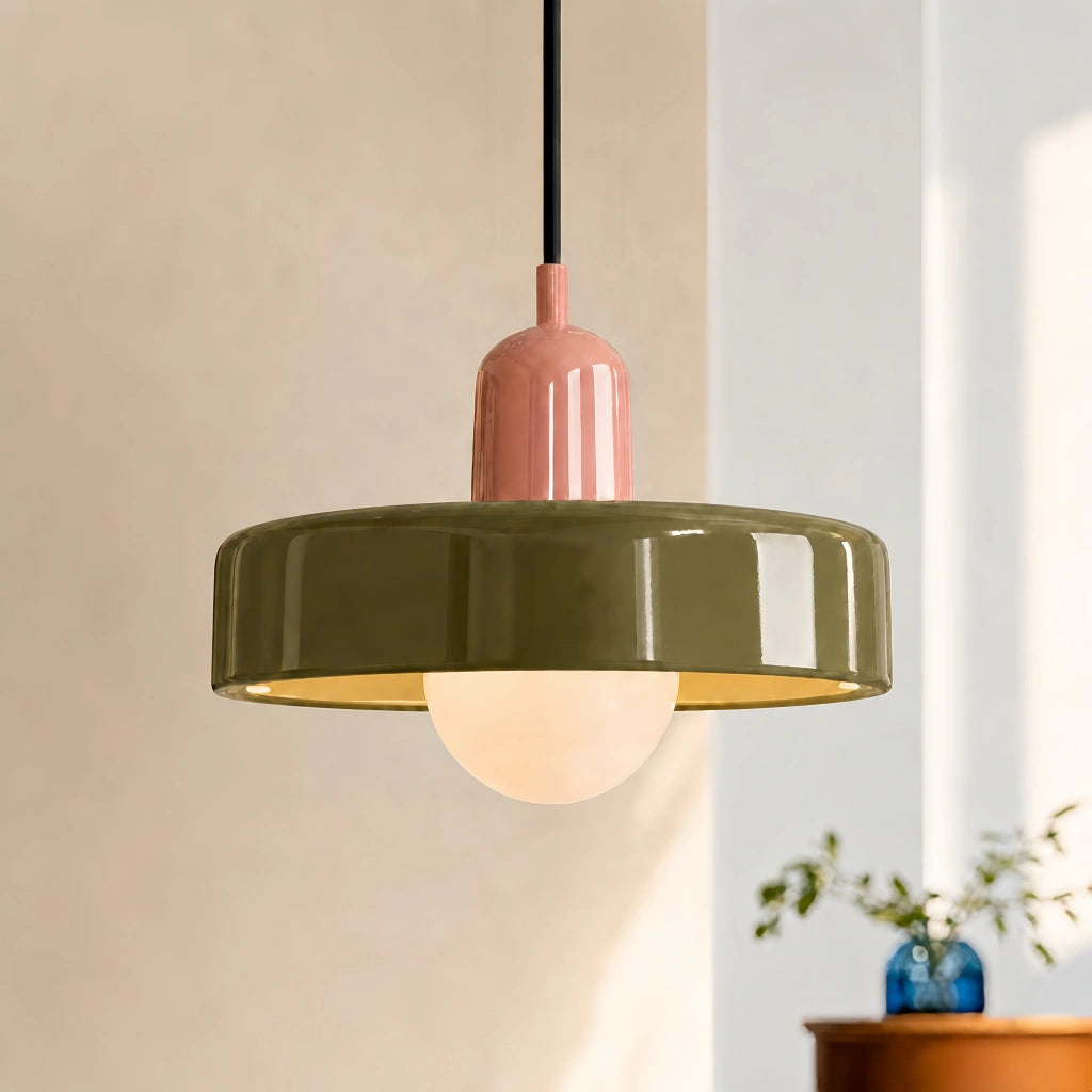 Luminária pendente de vidro e cerâmica — Disco redondo, luz G9 suave 40W