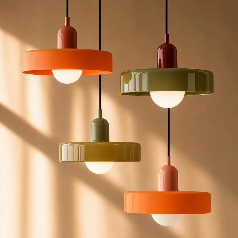 Luminária pendente de vidro e cerâmica — Disco redondo, luz G9 suave 40W
