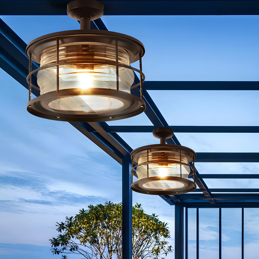 Wrought Iron and Glass Ceiling Flush Mount Light for Balcony - Lamp Outdoor