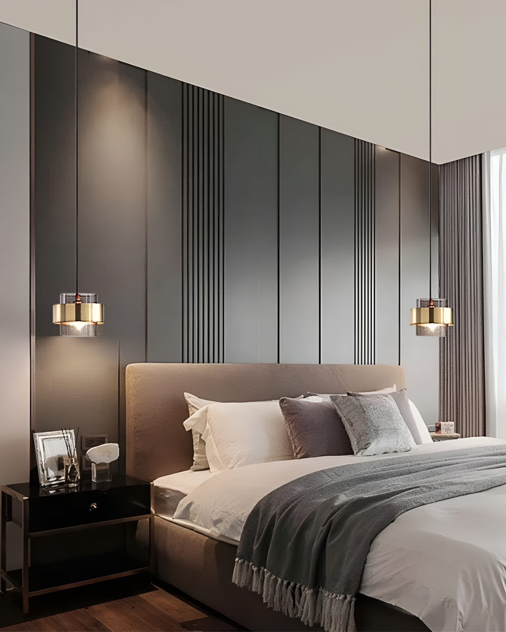 Vellora | Lampu Gantung Moden Dengan Kaca Emas dan Aksen Industri | Orntli