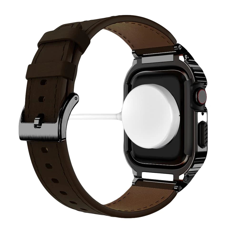 Cinturino in pelle premium con cassa in acciaio inox per Apple Watch