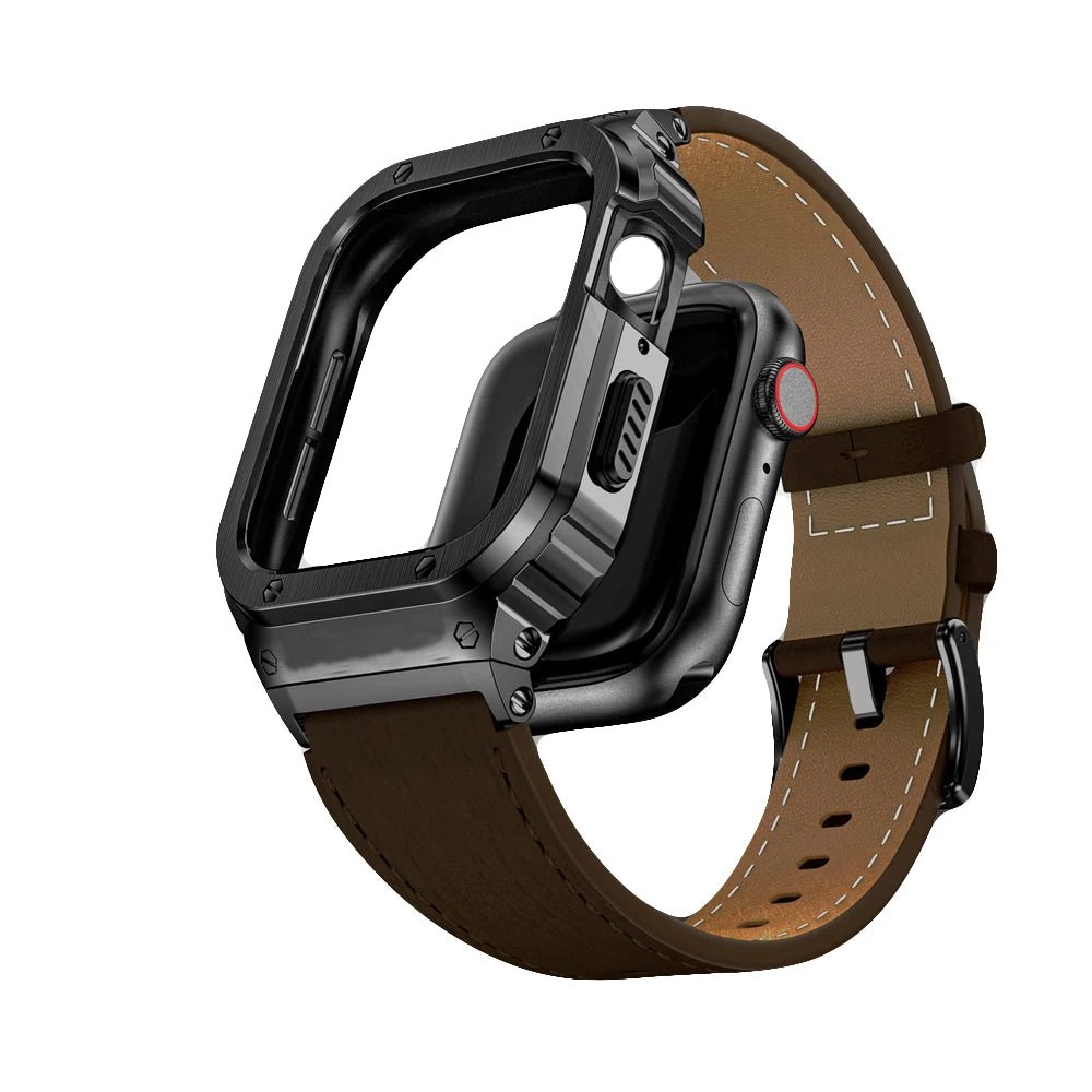 Cinturino in pelle premium con cassa in acciaio inox per Apple Watch