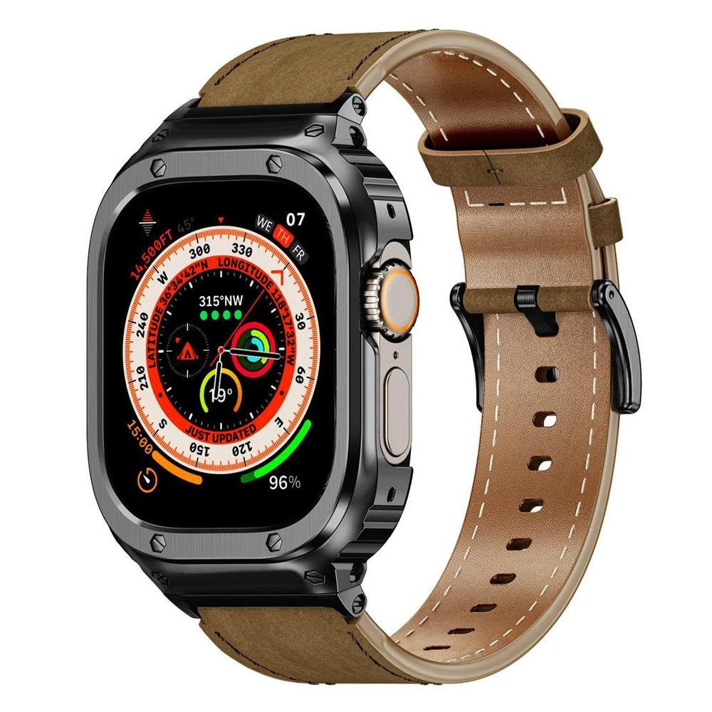 Cinturino in pelle premium con cassa in acciaio inox per Apple Watch