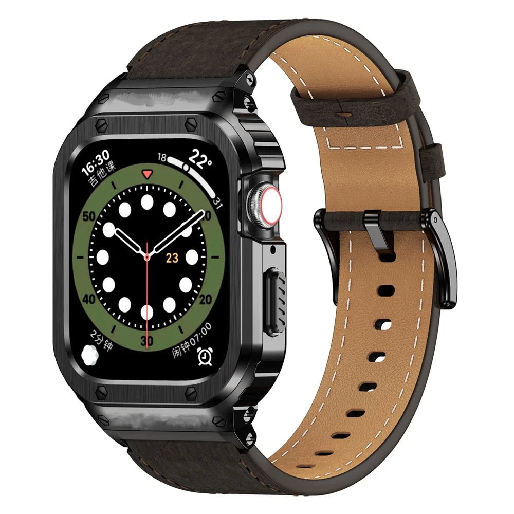 Cinturino in pelle premium con cassa in acciaio inox per Apple Watch