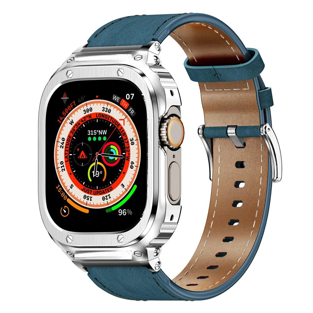 Cinturino in pelle premium con cassa in acciaio inox per Apple Watch