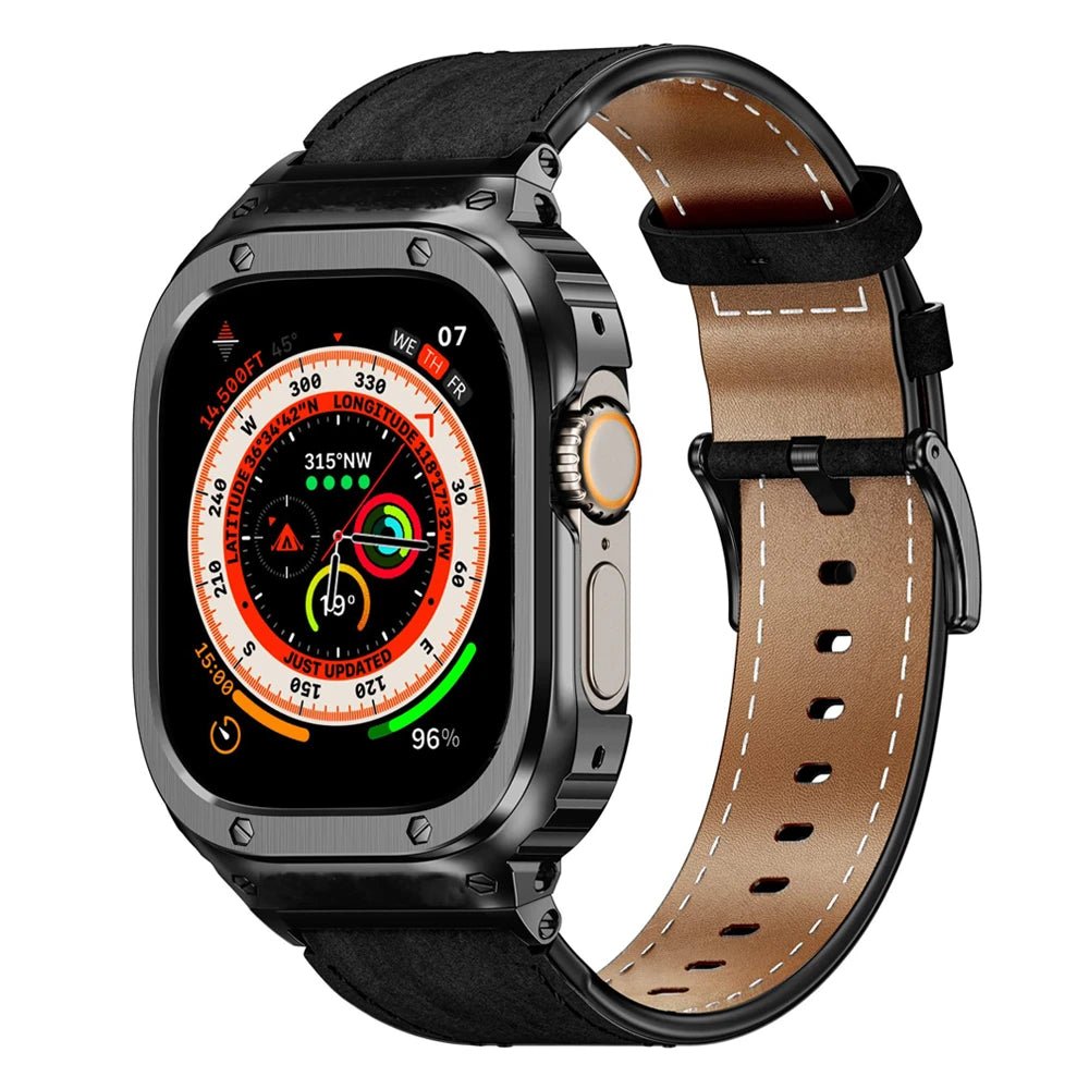 Cinturino in pelle premium con cassa in acciaio inox per Apple Watch