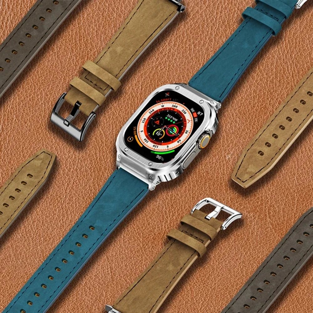 Cinturino in pelle premium con cassa in acciaio inox per Apple Watch