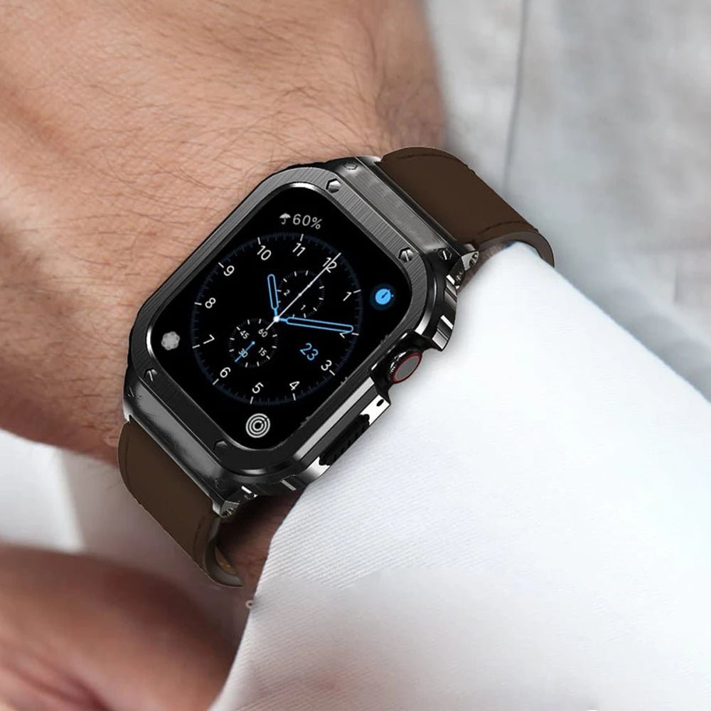 Cinturino in pelle premium con cassa in acciaio inox per Apple Watch