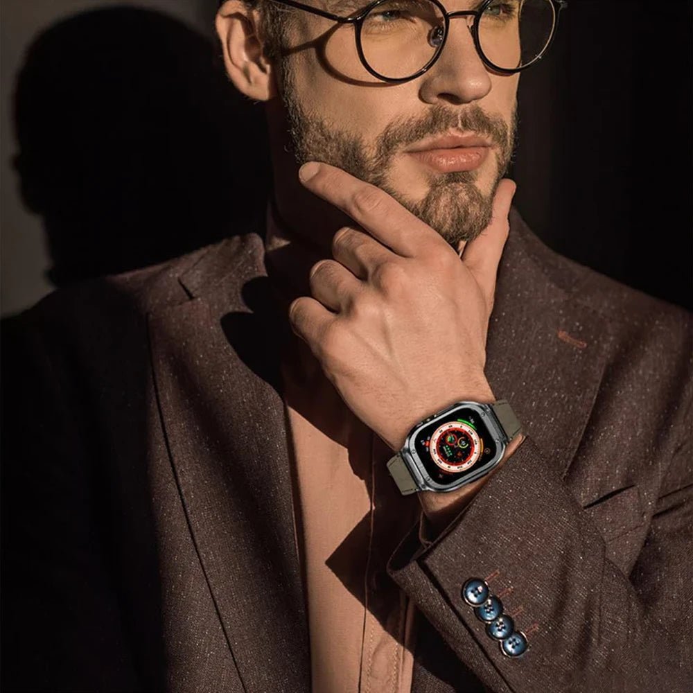 Cinturino in pelle premium con cassa in acciaio inox per Apple Watch