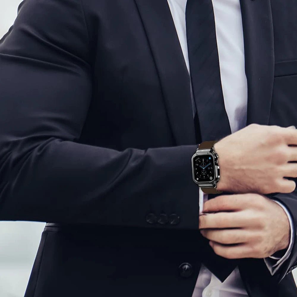 Cinturino in pelle premium con cassa in acciaio inox per Apple Watch