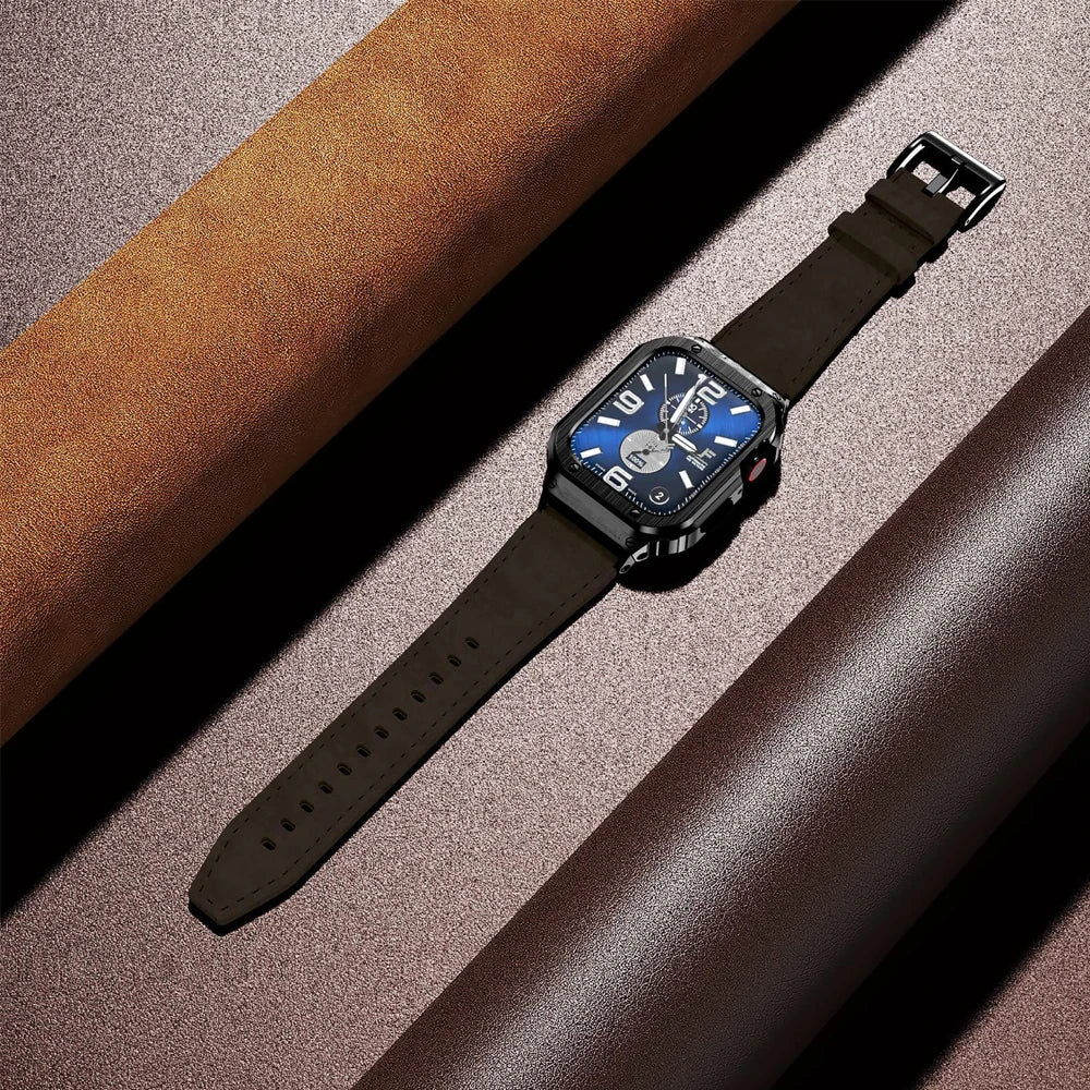 Cinturino in pelle premium con cassa in acciaio inox per Apple Watch