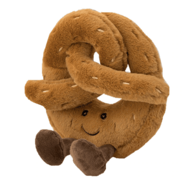 Giocattoli di peluche a forma di brezel, croissant e pane tostato