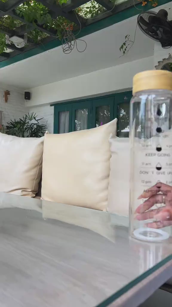 Glass Water Bottle with Time Markings | Borosilicate, Leakproof Bamboo Lid | Eco-Friendly, BPA-Free, Reusable