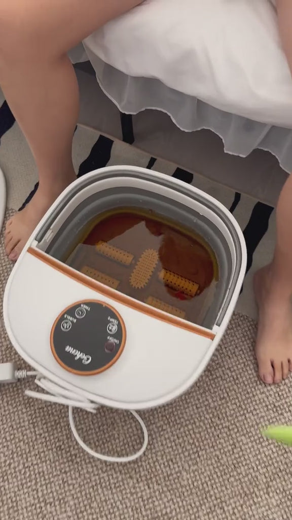 Foldable Foot Spa Bath Massager with Heat, Bubbles, 6 Massage Rollers, Temperature Control and Timer for Home Use