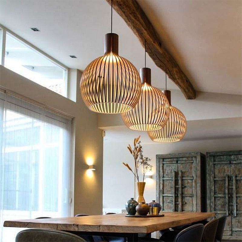 Handgemaakte houten hanglamp