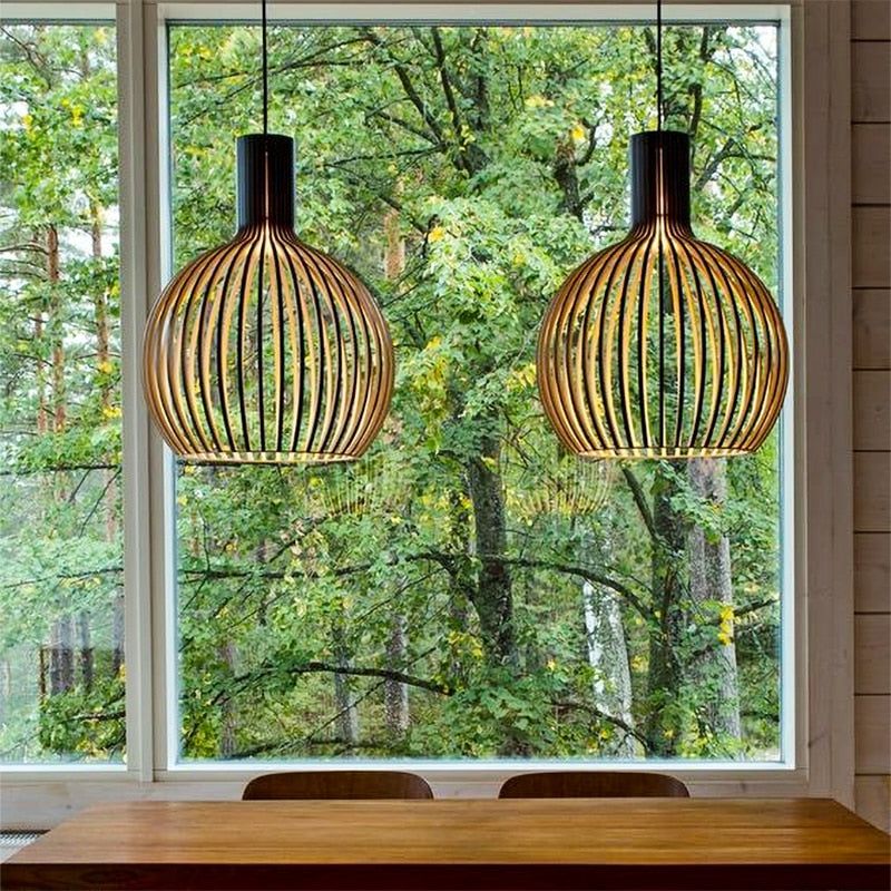 Handgemaakte houten hanglamp