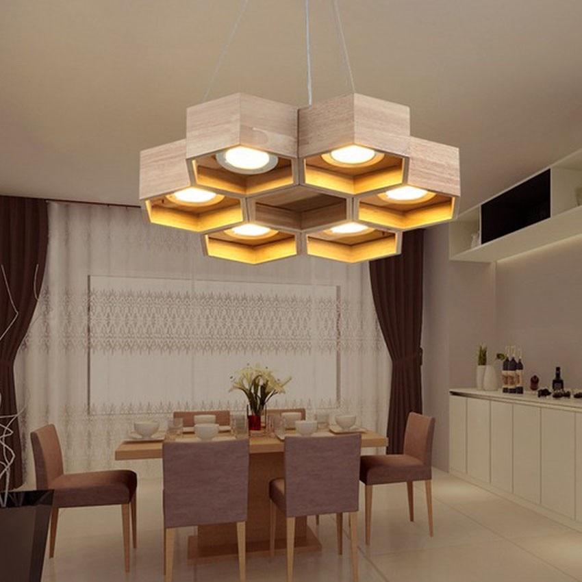 Lampada a sospensione in legno a nido d'ape