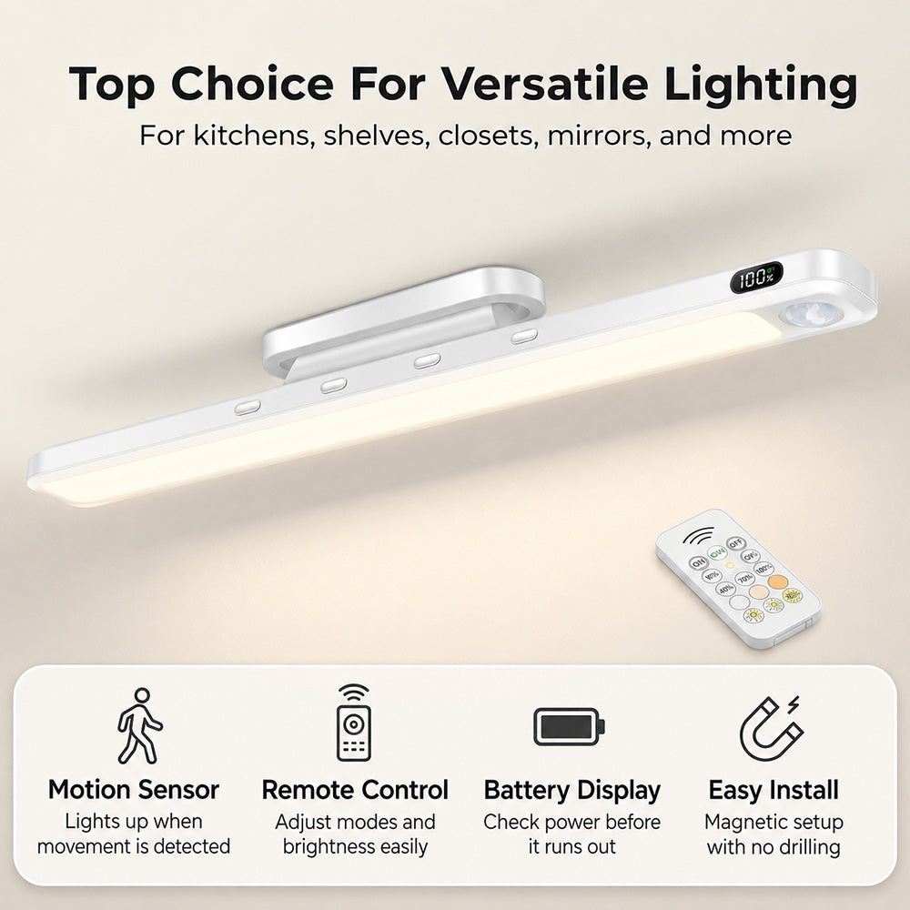 Rechargeable Magnetic LED Light Bar – Motion Sensor, Remote, 3 Colour Modes