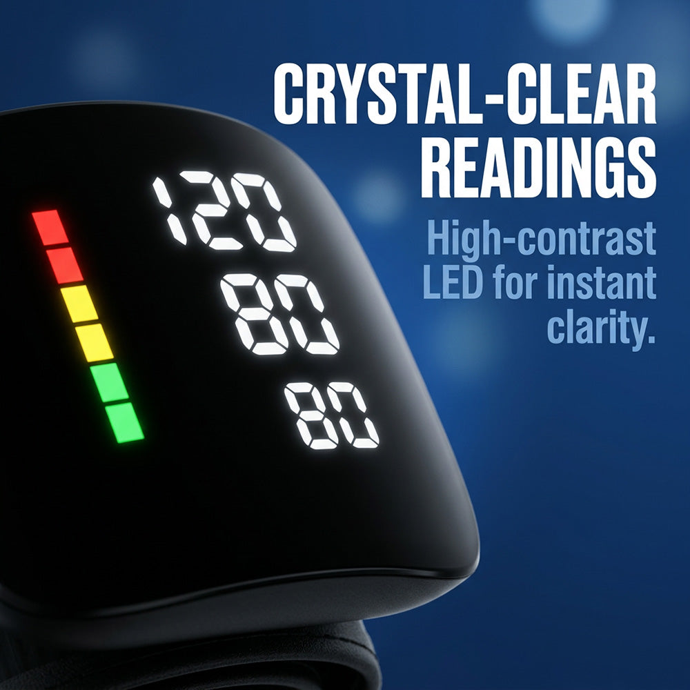 Handgelenk-Blutdruckmessgerät – Ein-Knopf-Bedienung, großes LED-Display, Sprachfunktion, wiederaufladbar