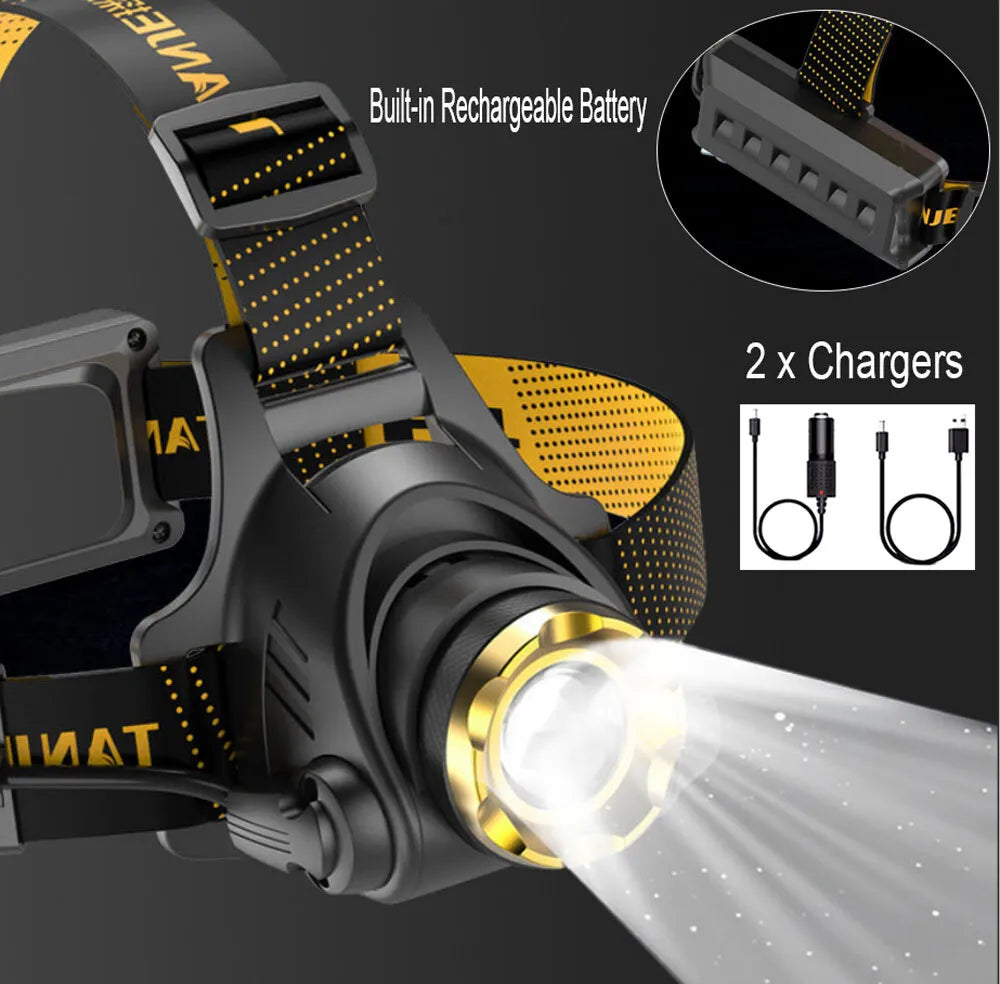 Lanternă frontală tactică reîncărcabilă cu LED 990000LM, lanternă frontală cu zoom