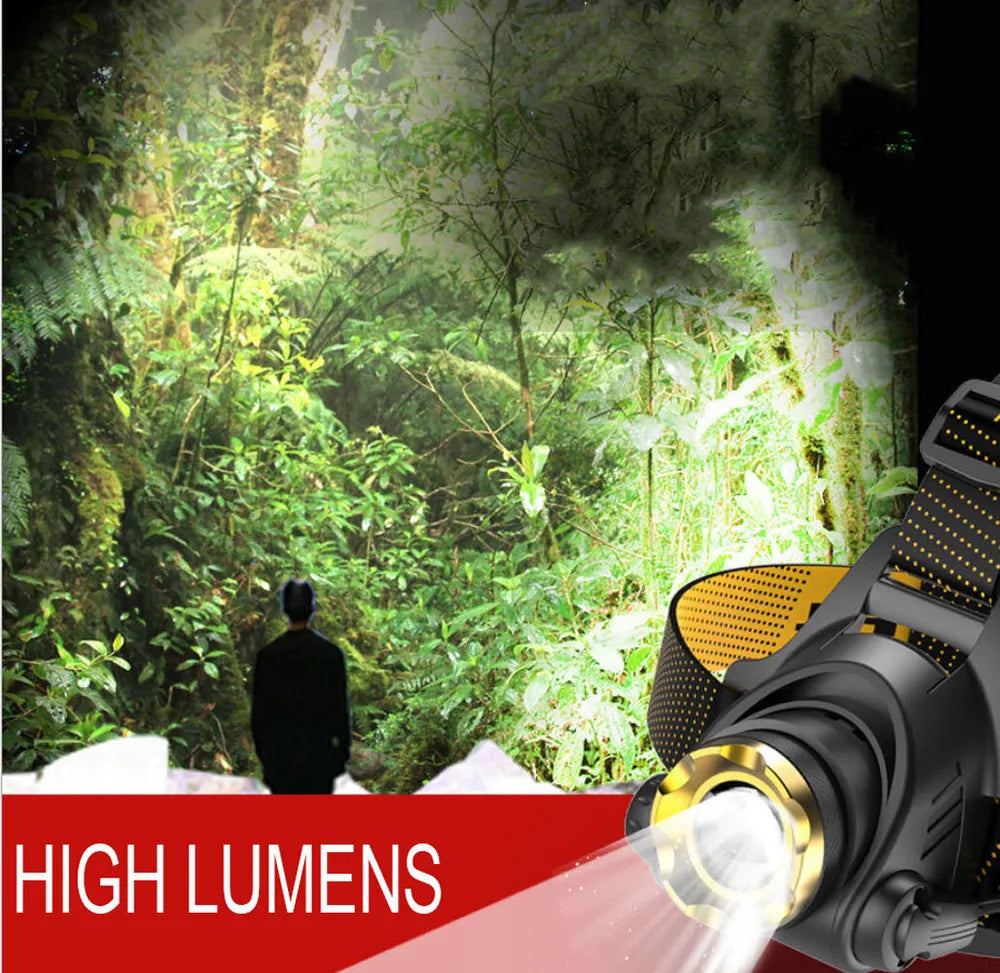 Lanternă frontală tactică reîncărcabilă cu LED 990000LM, lanternă frontală cu zoom