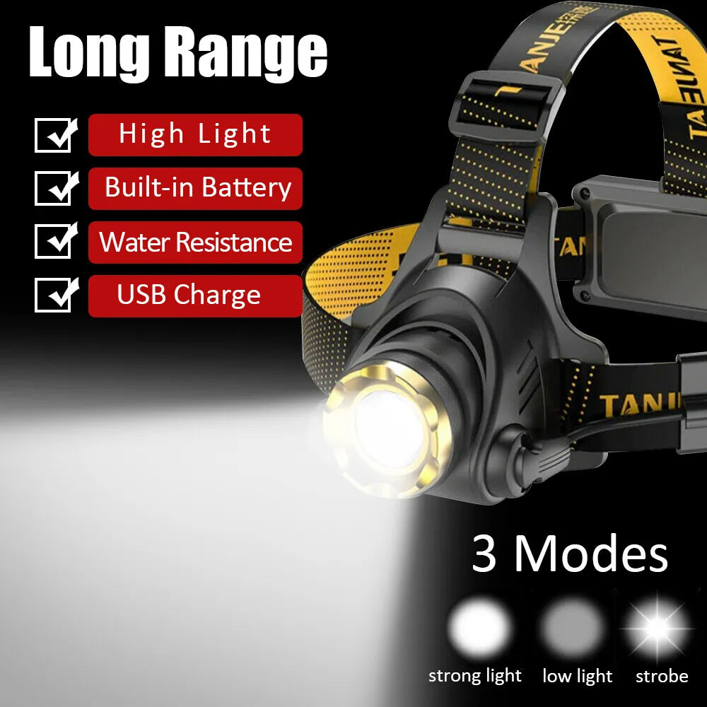 Lanternă frontală tactică reîncărcabilă cu LED 990000LM, lanternă frontală cu zoom