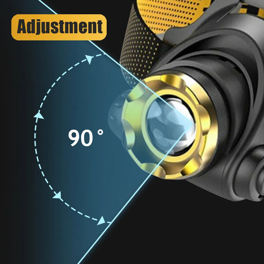 Lanternă frontală tactică reîncărcabilă cu LED 990000LM, lanternă frontală cu zoom