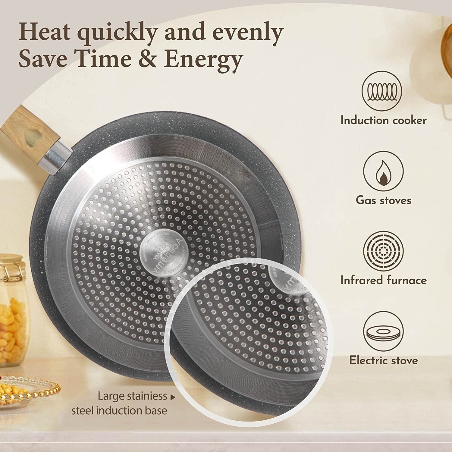 Set Peralatan Memasak Tidak Lekat 12-Bahagian Untuk Kegunaan Dapur Harian