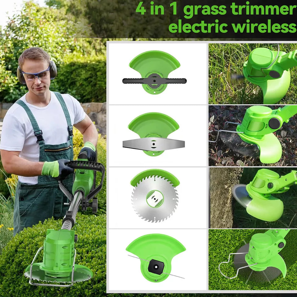 ماكينة إزالة الأعشاب الكهربائية اللاسلكية LawnMaster وقص العشب، تعمل بالبطارية
