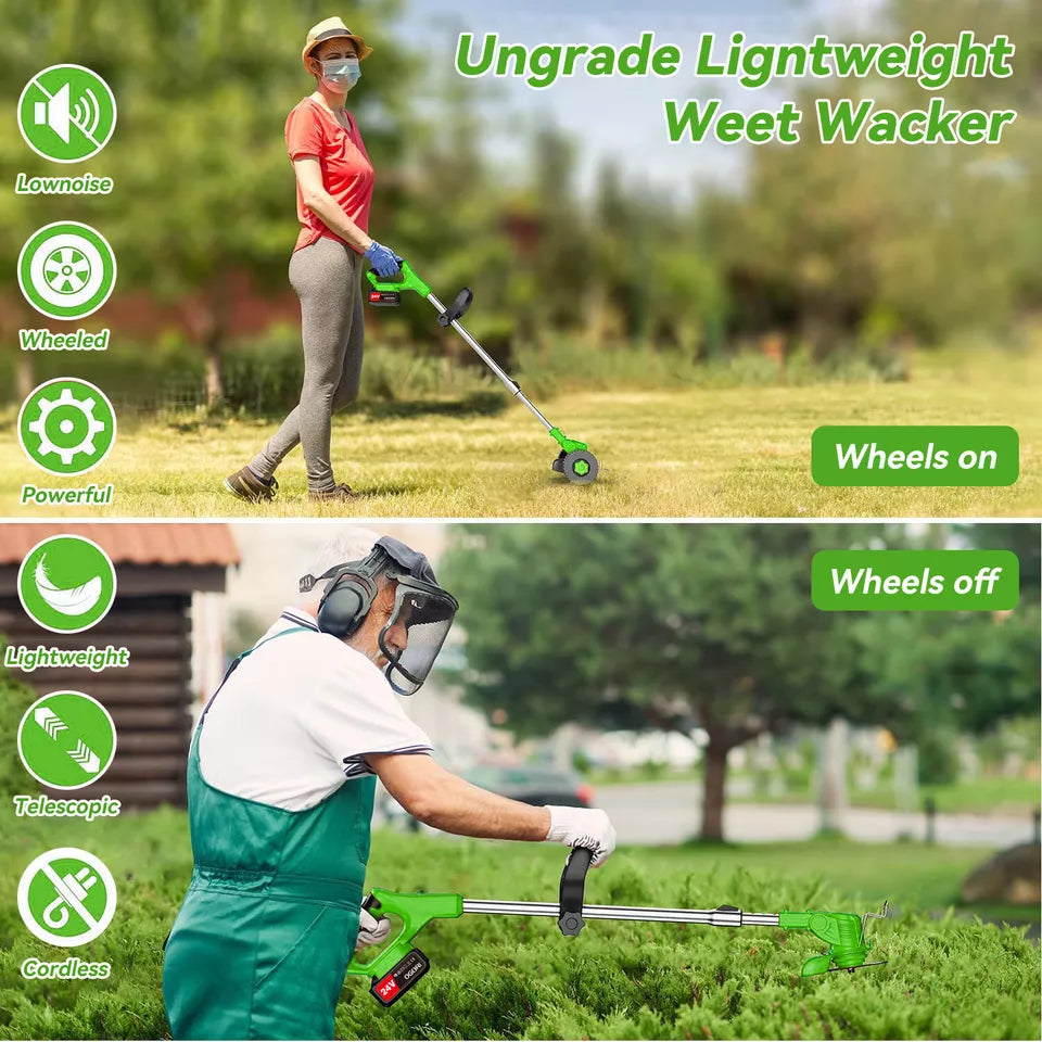 ماكينة إزالة الأعشاب الكهربائية اللاسلكية LawnMaster وقص العشب، تعمل بالبطارية