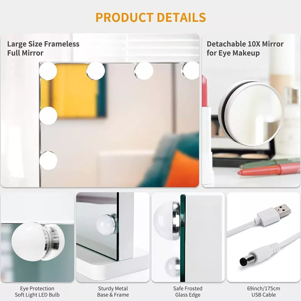 オーラビーム ハリウッド風 化粧鏡 調光可能な発光ダイオード電球付き