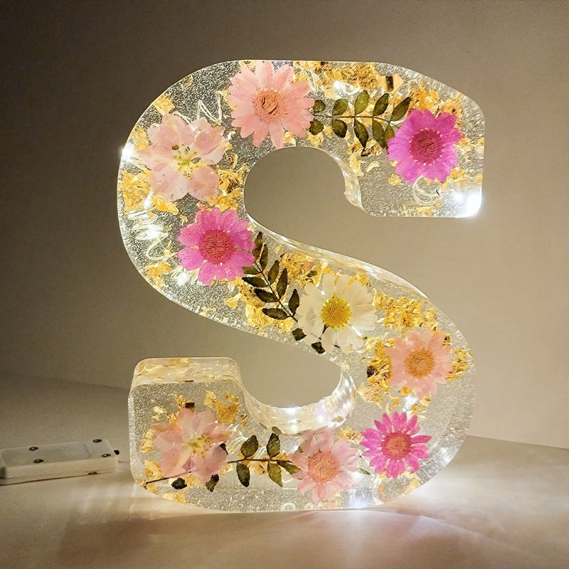 Luz Nocturna de Letras con Flores Secas FloraGlow para Decoración del Hogar