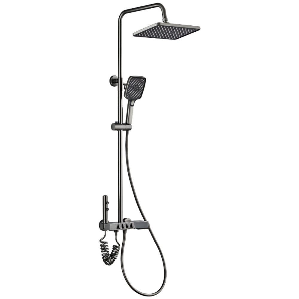 Set de duș termostatic cu afișaj digital, placat cu cenușă, cu robinet presurizat