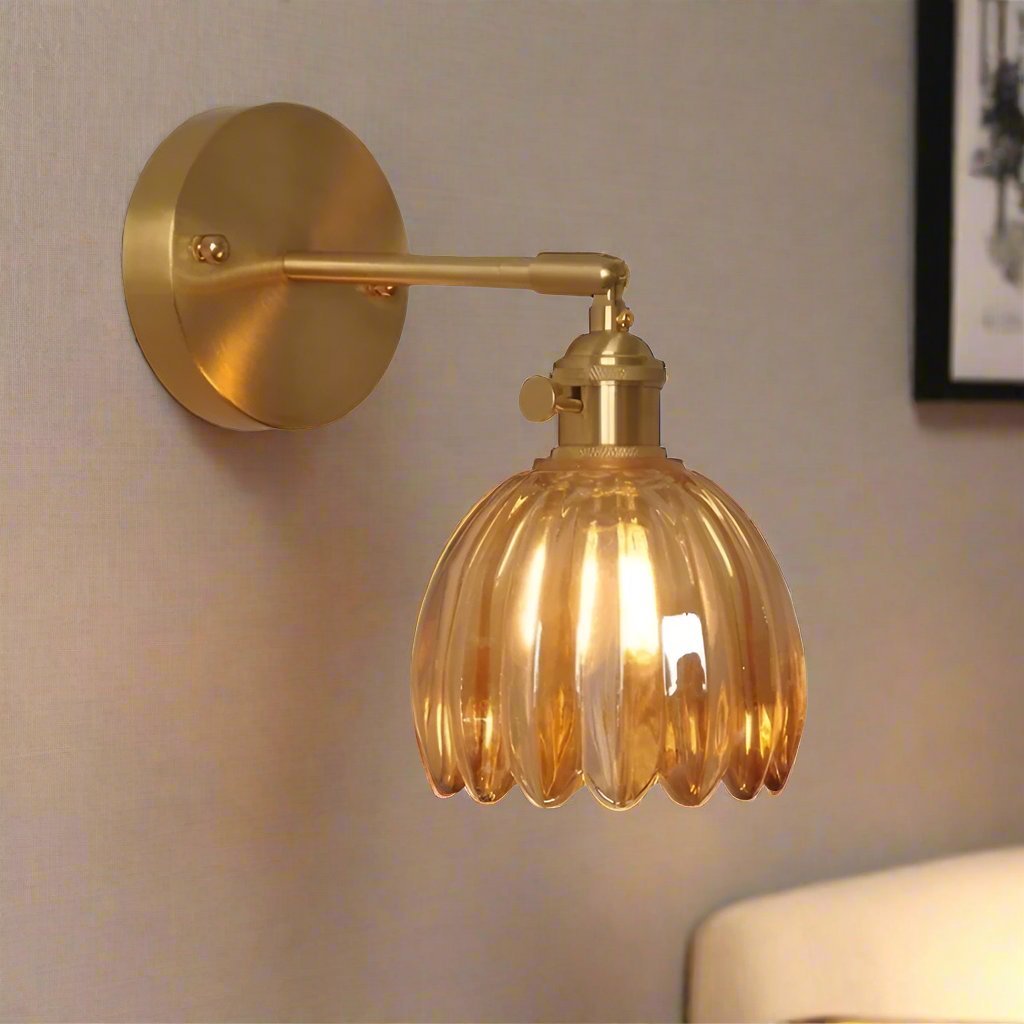 Retro – Nástěnná lampa Skleněný Tulipán s tlačítkem