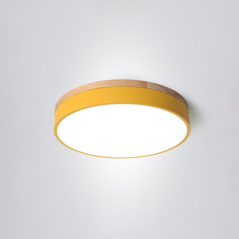 Plafonnier affleurant Aria — LED, rond, dimmable, couleur bois