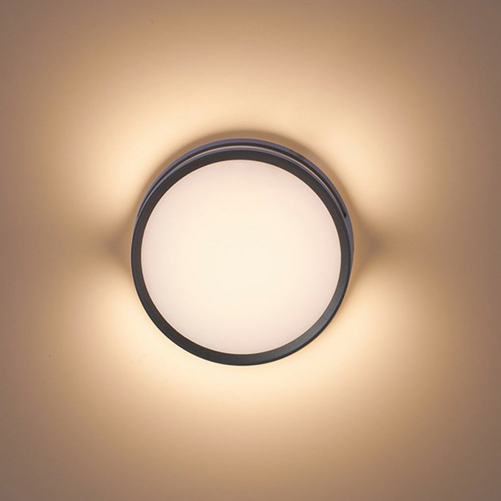 Ray モダンラウンドメタルウォールランプ — IP65防水、電球付き、暖色LED、ブラック