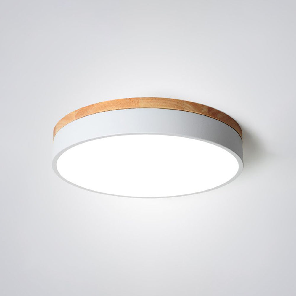 Plafonnier affleurant Aria — LED, rond, dimmable, couleur bois
