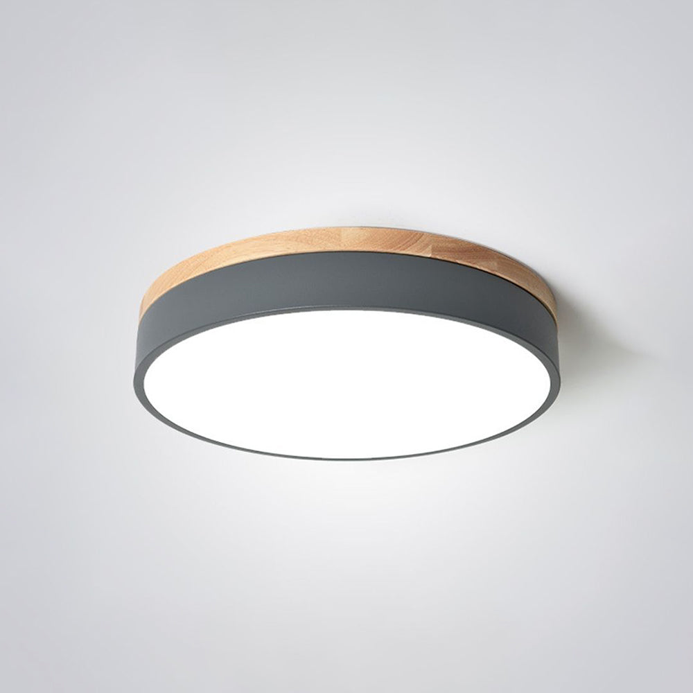 Plafonnier affleurant Aria — LED, rond, dimmable, couleur bois