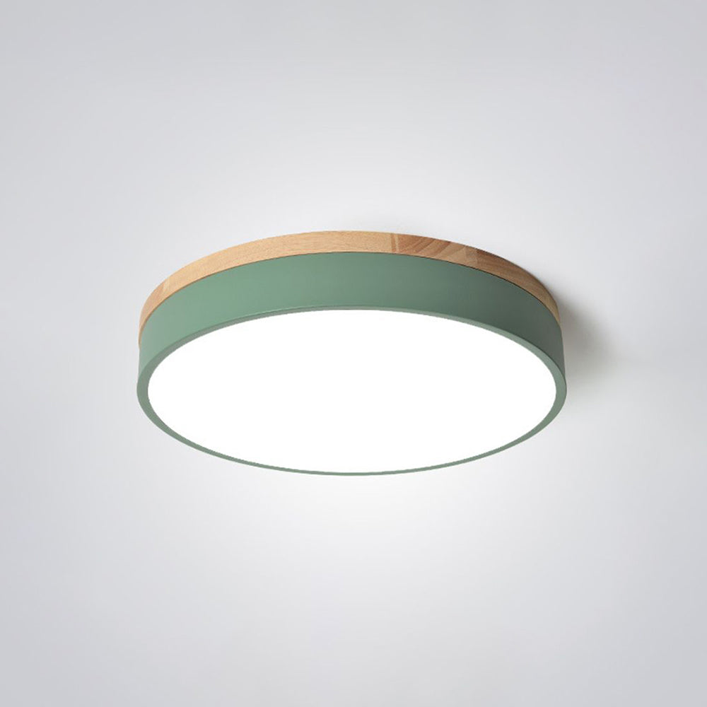 Plafonnier affleurant Aria — LED, rond, dimmable, couleur bois