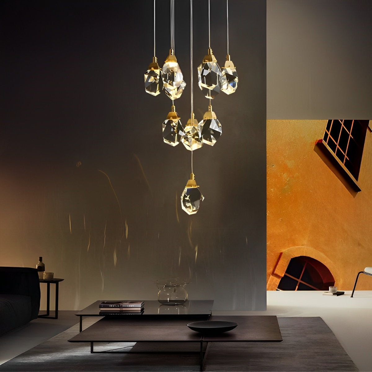 Candelier Gantung Tangga Duplex Moden Logam Titisan Kristal Spiral