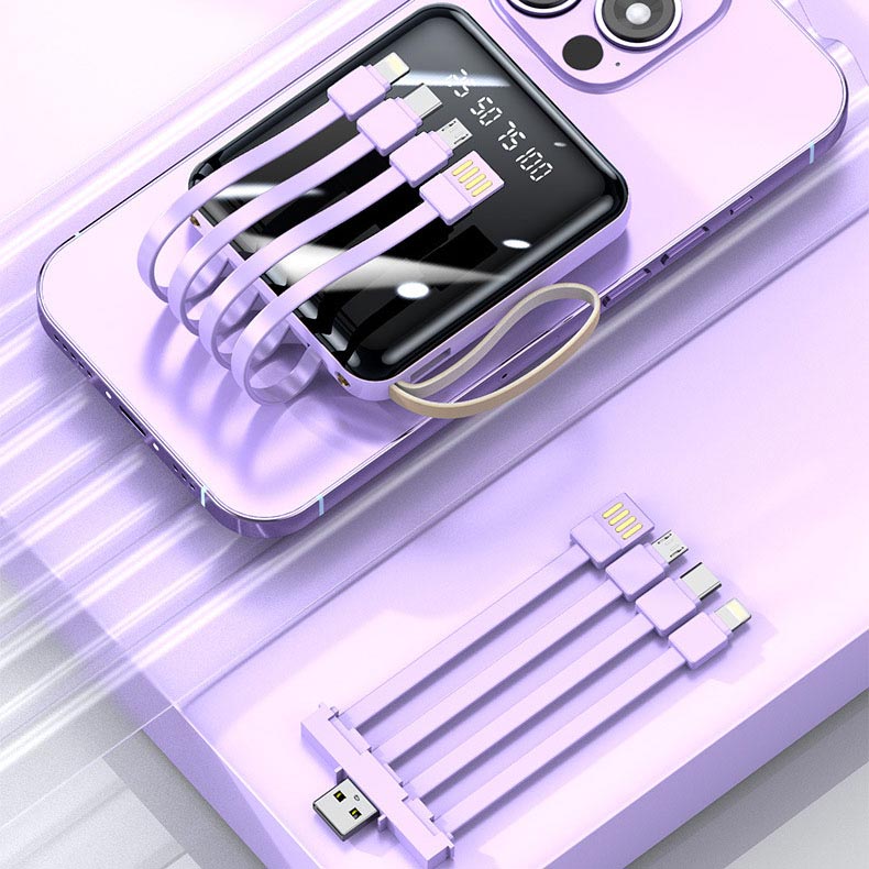 AeroCharge Powerbank Mini 20000mAh Ricarica Veloce con Cavi Integrati