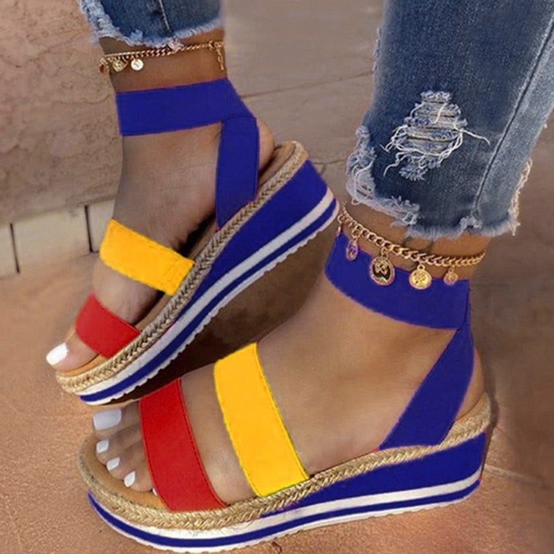 Dámské espadrilky na klínku s otevřenou špičkou a překříženými pásky | Orntli