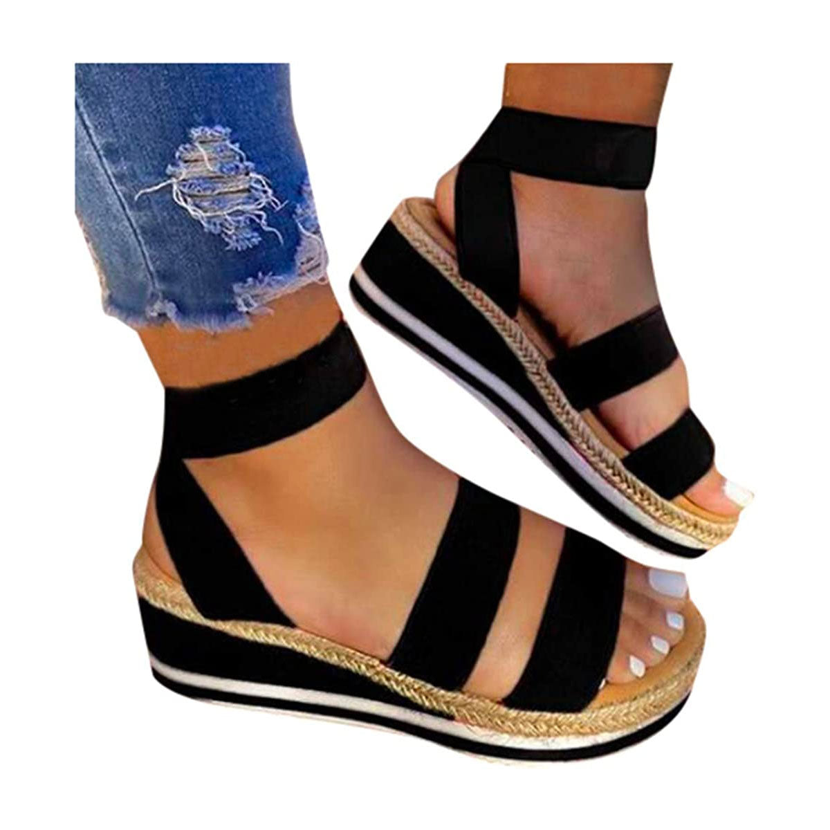 Dámské espadrilky na klínku s otevřenou špičkou a překříženými pásky | Orntli