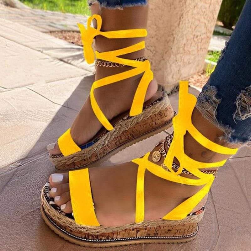 Dámské espadrilky na klínku s otevřenou špičkou a překříženými pásky | Orntli